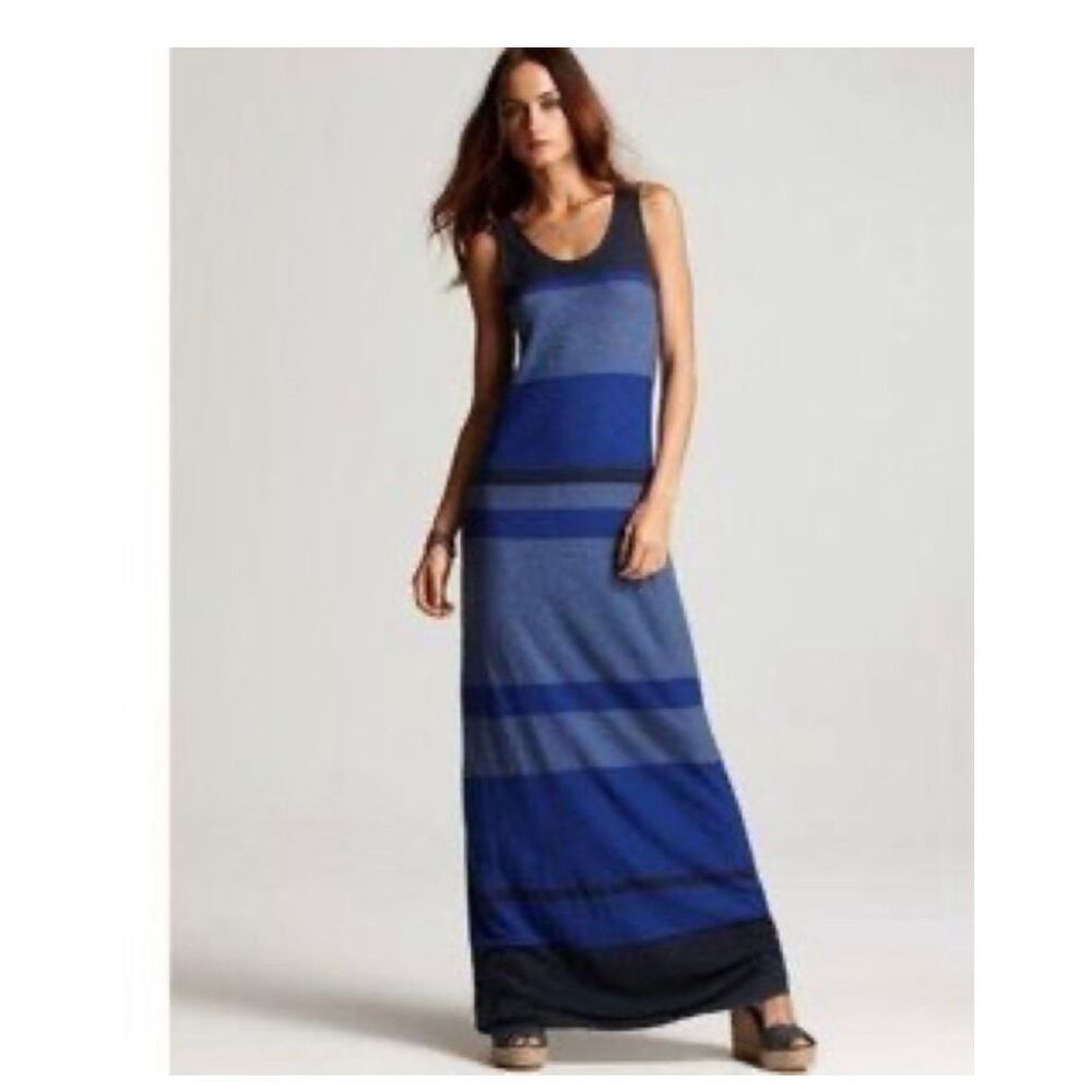 ✨Vince Blue Gray Striped Sleeveless Cotton Maxi Sz Small Dress✨
